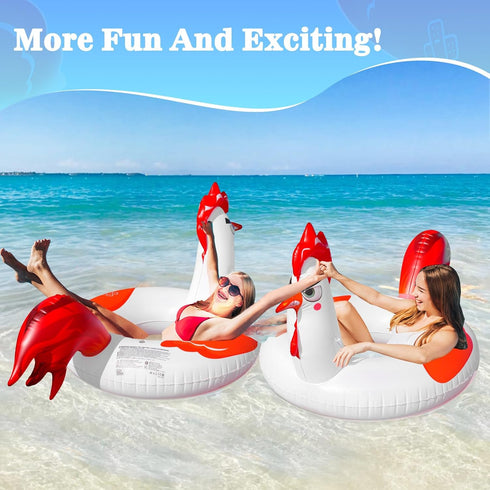 63" 2 Swimming Inflatable Pool Floats with Lights, Chicken Pool Floaties with Solar Powered RGB Color Changing, Large