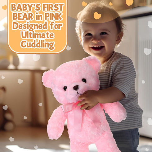 16 Inches Girl's First Bear Plush, Soft Cute Bear with Bow, Birthday Gifts for Girls