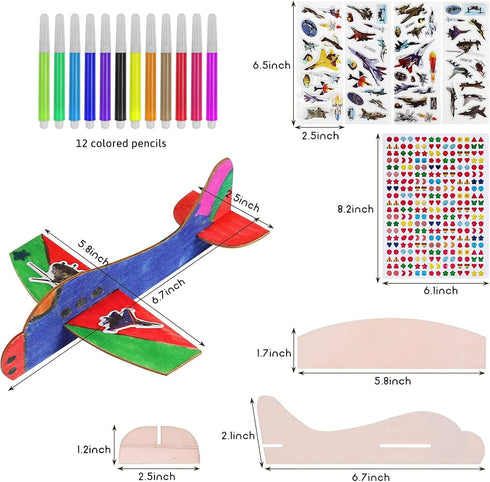 BAPHILE 12 Pack DIY Wood PlanesMini Airplane Paint and Decorate Wooden Airplane Craft Kits with Decorate Tools for Kids