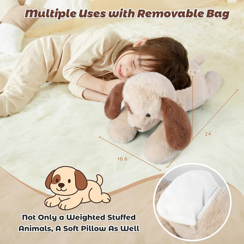 24" 4.5lbs Bobbie & Laxi & Dog Stuffed Animal, Sitting & Laying Weighted Stuffed Animals, Cuddly & Soft Weighted Dog