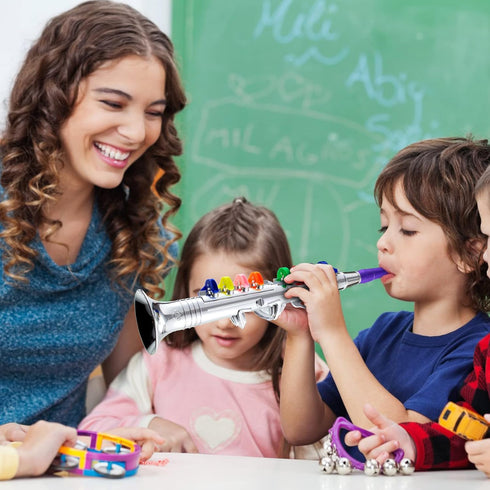 Set 2 Amylove of Toy Saxophone and Clarinet for Kids Toddlers Plastic Instruments Fake Music Toy Portable Early