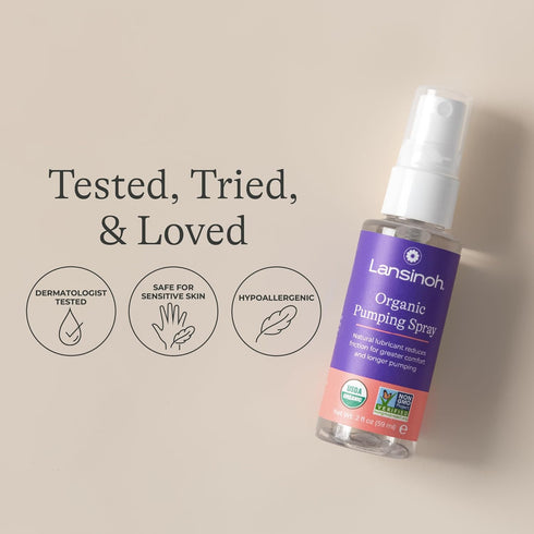 2 oz Lansinoh Organic Pumping Spray Lanolin-Free Flange Lubricant, Breast Pump Spray | Hypoallergenic, Vegan