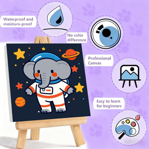 ajepon 4 Pack 5-8, (8X8inch) Paint by Numbers Kit for Kids with Frame - Animals Paint by Number for Kids, Space Animals