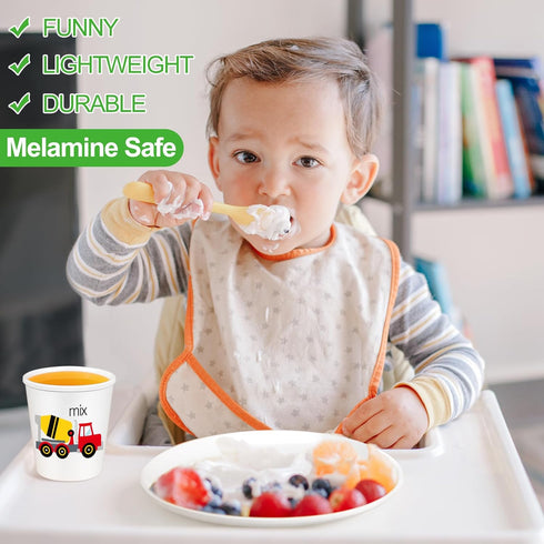 Yiyiring 4 Sets Set Construction Truck Plates with Cups for Kids Toddlers Fun Construction Truck Eating Utensils Drop