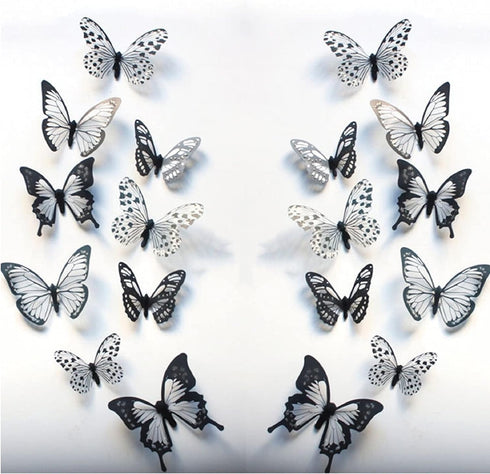 Butterfly Wall Stickers Decal - 36 PCS 3D Black and White Butterfly Stickers with Adhesive for Baby Kids Bedroom