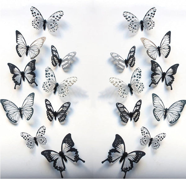 Butterfly Wall Stickers Decal - 36 PCS 3D Black and White Butterfly Stickers with Adhesive for Baby Kids Bedroom