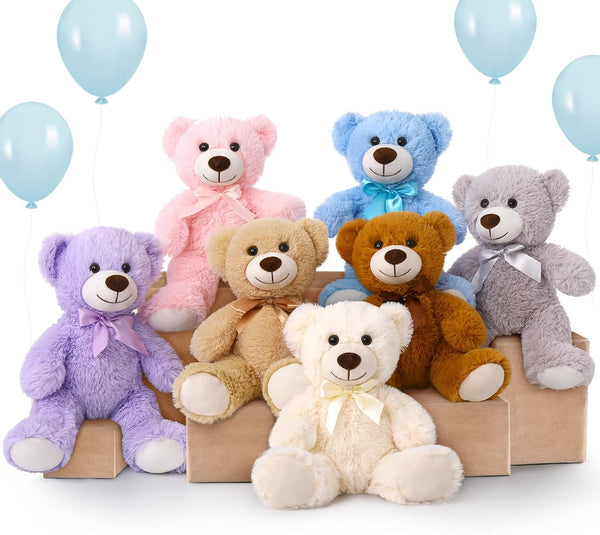 MorisMos Bulk Teddy Bear Stuffed Animals, 7-Pack 14‘’ Teddy Bears in 7 Colors for Baby Shower, Birthday, Christmas
