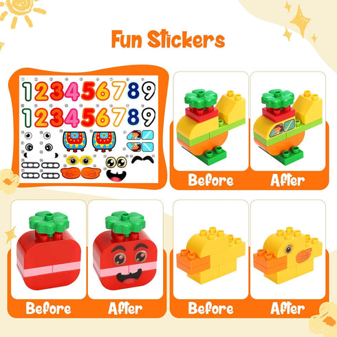 116 3 Creative Building Blocks - Pieces Large-Size Blocks, Build Train Animal, Ideal STEM Toy for Year Old Kids