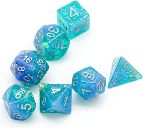 7-Die RPG Blue DND Dice Set, Resin D&D Polyhedral Glitter Dice Set for Tabletop Role Playing Game