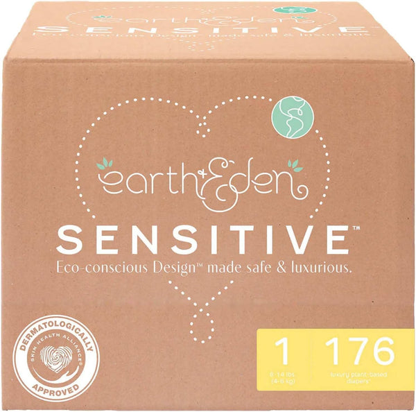 Earth & Eden Sensitive Baby Diapers, Size 1 (176 Count) - Eco-Conscious