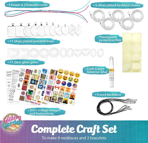 Girls Jewelry Making Kit. Best Necklace Pendant & Bracelet Crafting Set with Glass Beads & Charms. Fashion Accessories, Arts Crafts Supplies. Birthday Gift by Glittery Garden