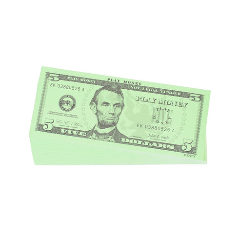 LEARNING ADVANTAGE Five Dollar Play Bills, Set of 100, $5 Paper Bills