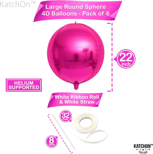 KatchOn Big Hot Pink Balloons, 22 Inch, Pack of 6, Mylar Balloons for Pink Party Decorations, Birthday, Gender Reveal.