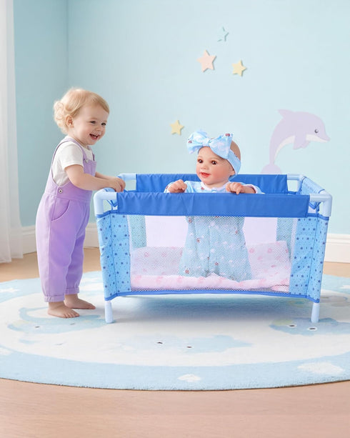 Set 18 Inch BABESIDE Baby Doll Crib for Dolls, Foldable Baby Doll Bed Playpen Toy Crib with Storage Bag for Reborn Baby
