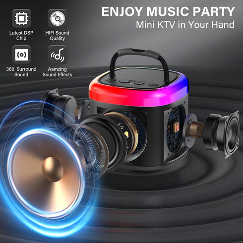 Mini Karaoke Machine for Kids - Portable Bluetooth Speaker with Wireless Microphone, Ideal Gift for Ages 4-12