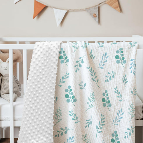 30x40 inches, Baby Blankets for Boys Girls, Soft Nursery Minky Blankets with Muslin and Dotted Fleece Back Receiving