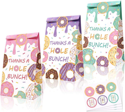 Levfla 24 PCS Donut Candy Bags with Sprinkles, Sweet Doughnut Favor Ideas for Kids Birthday Party Supplies