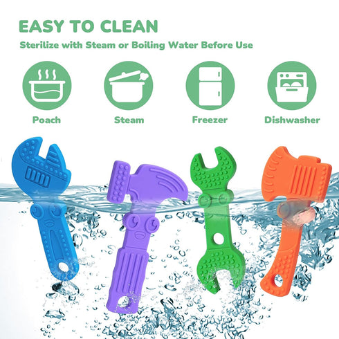 TYRY.HU Baby Teething Toys, BPA Free Silicone Baby Molar Teether Chew Toys, Hammer Wrench Spanner Pliers, 4 Packs