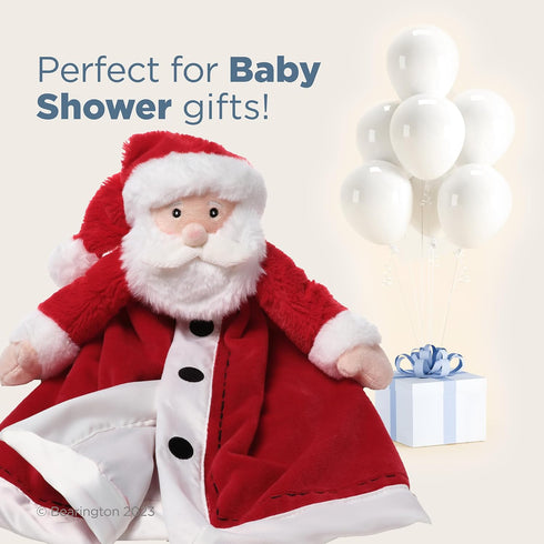 Bearington Baby Santa Snuggler, 15 Inch Plush Christmas Security Blanket Lovey for Babies