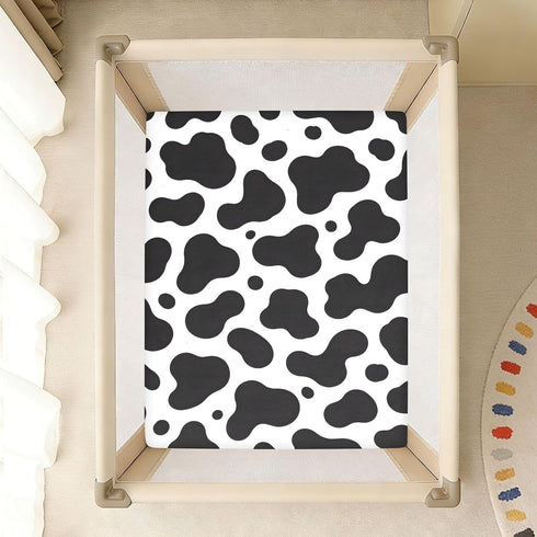 CZXW 52" 28" Cow Print Black White Crib Sheets Fitted x Natural Cotton Soft & Breathable for Baby Crib Mattress