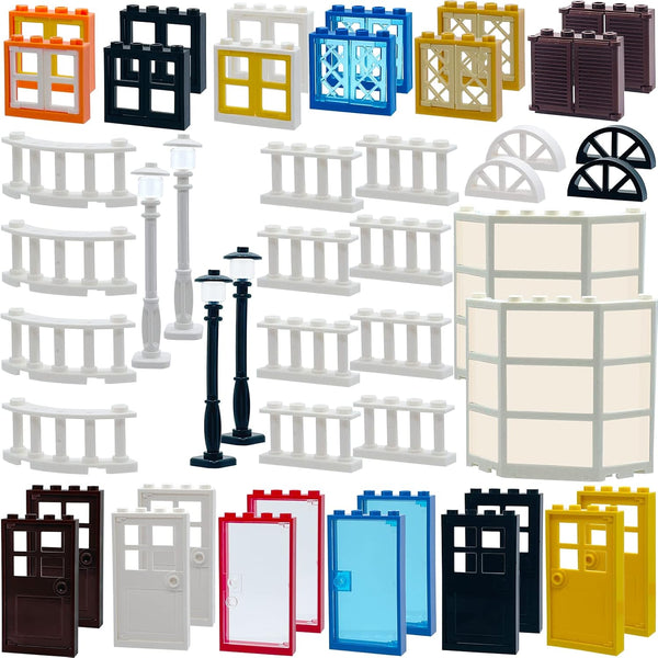90 Piece Building Block Parts Toy - Windows, Doors, Fences - Gift for Kids Age 6+ - Compatible with Major Brands