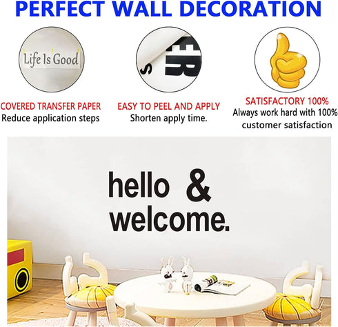 Wall Decal Stickers - Hello Welcome Stickers, Easy to Apply, Vinyl Wall Decor Art for Front Door, Inspirational