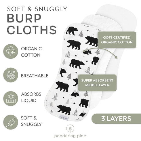 4 Pack Organic Burp Cloths for Baby Boys and Girls with Bag - XLarge Absorbent Burping Clothes, Newborn Towel, Milk