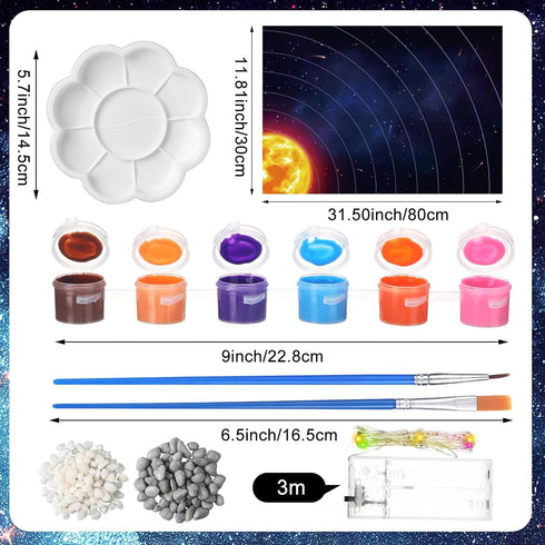 Innconee 20 10 12 2 Solar System Model Project Kit with Foam Ball LED Lights Pigment Brushes Solar System Background