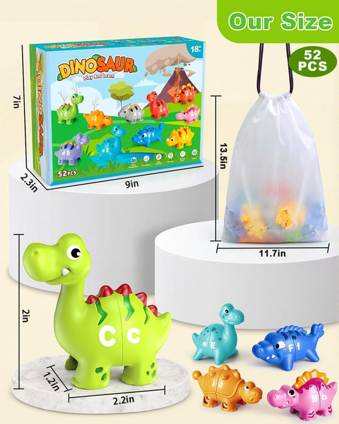 52 3-5, 10 PCS Dinosaur Alphabet Learning Toys for Toddlers Kids Different Dinosaur Figures, Double Sided ABC Matching