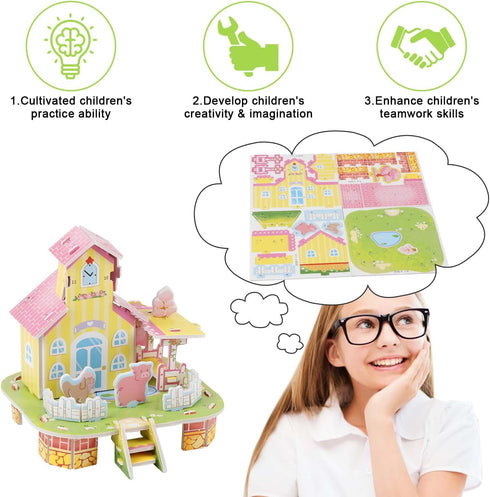 LOMIMOS 3D Cartoon Puzzles for Kids, 6 House Building Kit Creative DIY Jigsaw Toys for Art Crafts Birthday Party Favors