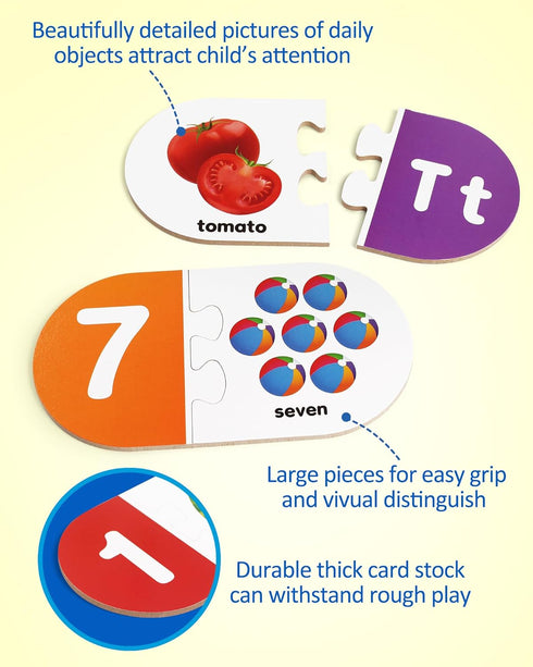 36pcs 3 4 5 Coogam Learning Alphabet Matching Game, Self-Correcting Sight Words Letter Number Cards, Fine Motor