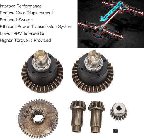 RC Car Motor Gear Kit, Differential Drive Assembly for 16101 16102 16103 16201pro 1/16 RC Car