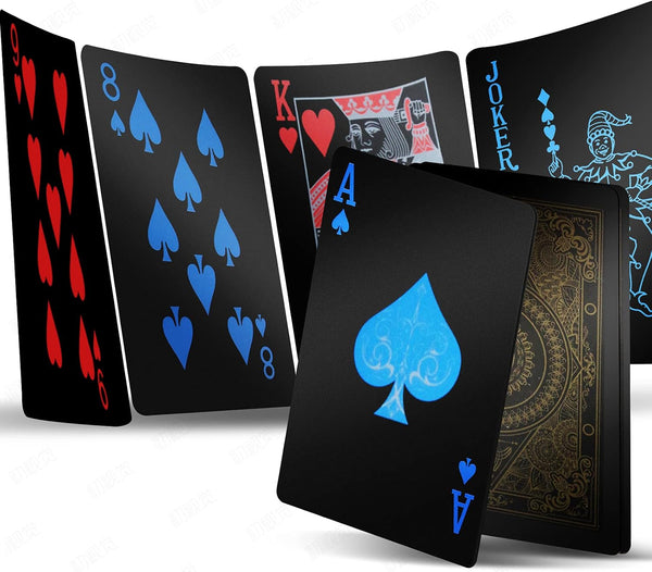 2 Decks Plastic Playing Cards, Premium Waterproof Black Poker Cards, Professional Luxury Deck for Adults