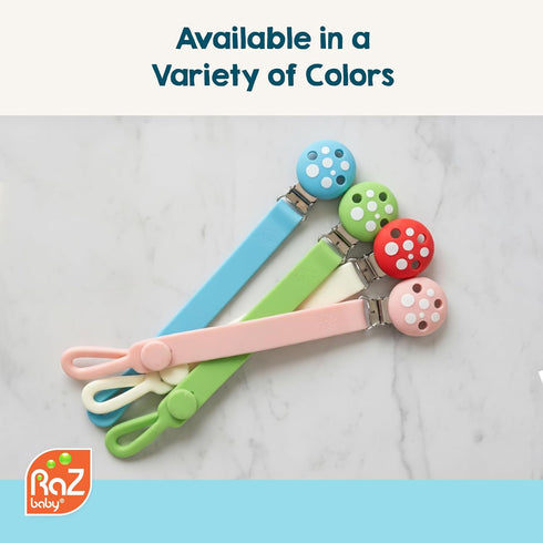 Set 2 Pack 0M+, 2 Pack RaZbaby Chompy Silicone Pacifier Holder Clip Textured, Soft & Flexible Binky Clips