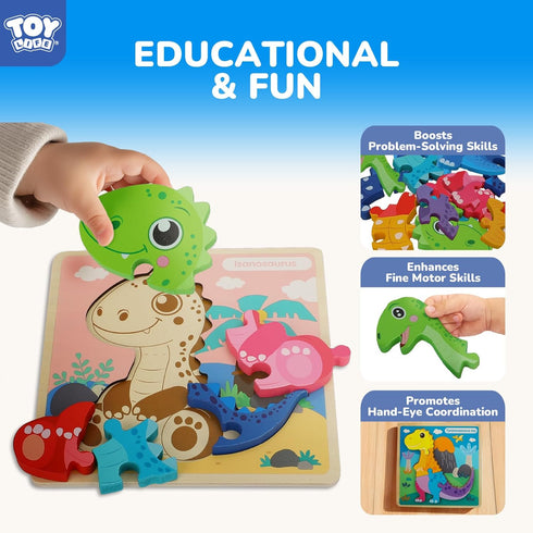 2-4, 12 Pack 1-3, 1 2 3 2 3 4 5, TOY Life Wooden Puzzles for Toddlers Dinosaurs Puzzles for Toddler Kids Montessori