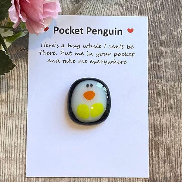 A Little Pocket Penguin Hug, Mini Cute Animal Decoration, Stress Relief Toy with Card, Unique 2025 Gifts for Teens
