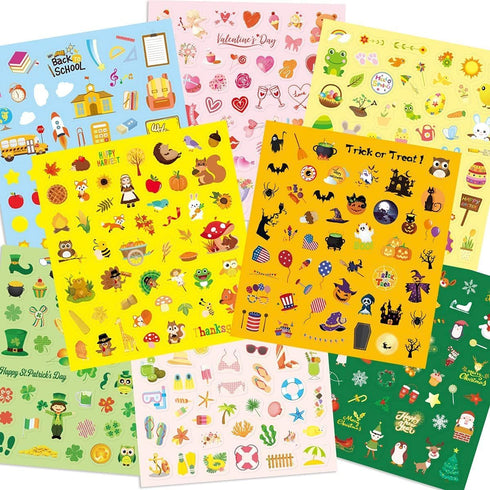 Fancy Land 16 Sheets Holiday Stickers, 800 Seasons Assortment Stickers for Kids Craft Party Favors