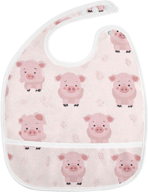 IHCVHQX Baby Feeding Bibs with Adjustable Snaps Cute Pig Infant Teething Drooling Bib