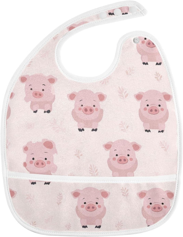 IHCVHQX Baby Feeding Bibs with Adjustable Snaps Cute Pig Infant Teething Drooling Bib