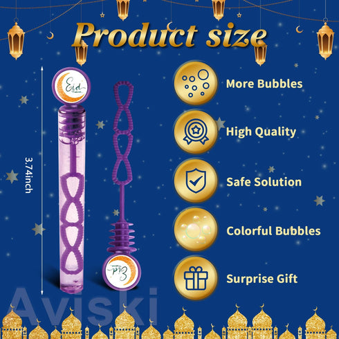 80Pcs Eid/Ramadan Mubarak Bubble Wands, Mini Bubble Wands for Party Favors, Goodie Bag Fillers for Kids Adults