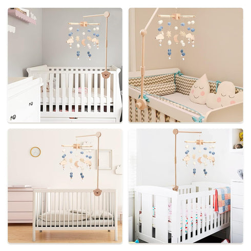 Boho Baby Crib Mobile Decor - Wooden Moon and Stars Nursery Mobiles with Cloud for Bassinet Starry Night Handmade Soft
