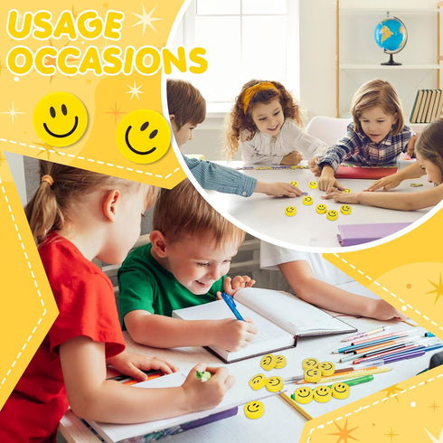 Whaline 80Pcs Smile Mini Bulk Erasers, Welcome Back to School Yellow Round Happy Face Collection for Classroom Rewards