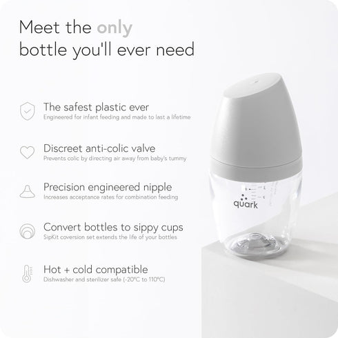 5 Oz 2 Pack BuubiBottle Mini Slow Flow Bottle for Newborn Babies by Quark - with Anti-Colic RealFeel Nipple to Simulate