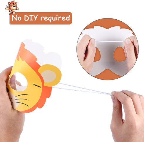 Blulu 16 Pcs Safari Animal Masks for Kids, Jungle Zoo Animals Cartoon Masks for Birthday Party Decorations