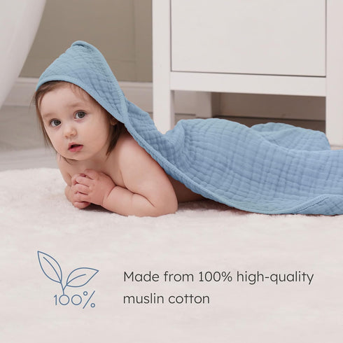 2 Pack 100% 32x32Inch, Looxii Baby Bath Towels Muslin Hooded Baby Towels for Newborn and Infants, Cotton, Large Soft