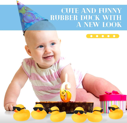 100 Chivao Pcs Rubber Ducks with Sunglasses in Bulk Mini Yellow Rubber Duck Gifts Squeak Bath Float Bathtub Toys