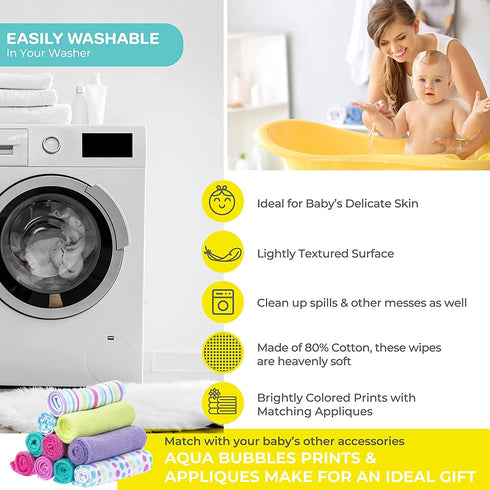 Set Set, Pack 10, (010-1201) Spasilk Washcloth Wipes for Newborn Boys and Girls, Soft Terry Washcloth of Aqua Bubbles