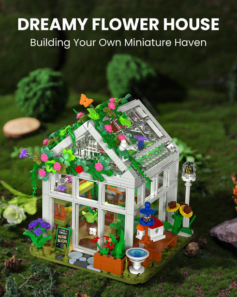 Set Sets 8+ (779 GEVINST Flower House for Adults Building with Led Light, for Home Display Decoration, Greenhouse Model