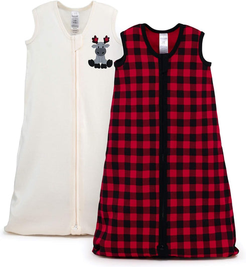 The Peanutshell Wearable Blanket Sleep Sack - Woodland Moose & Buffalo Plaid for Baby Boys or Girls