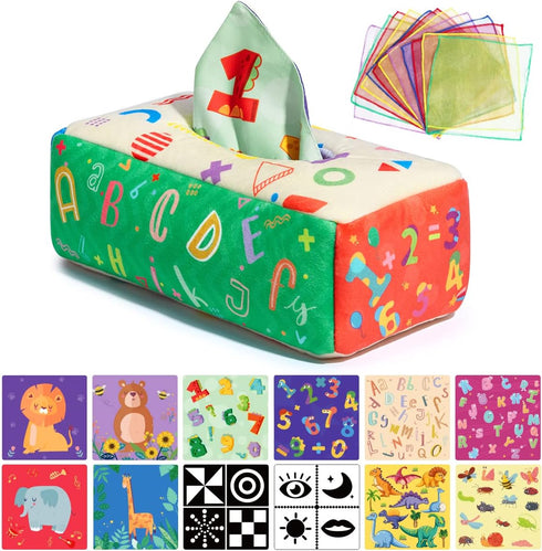 Baby Toys for 0-12 Months, Soft Crinkle Sensory Tissue Box Toy, Early Learning Gifts for Boys Girls, 6 to 18 Months